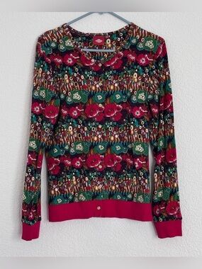 Oilily Cotton Knit Floral Button Up Cardigan
- Pink, Green, Teal, Black